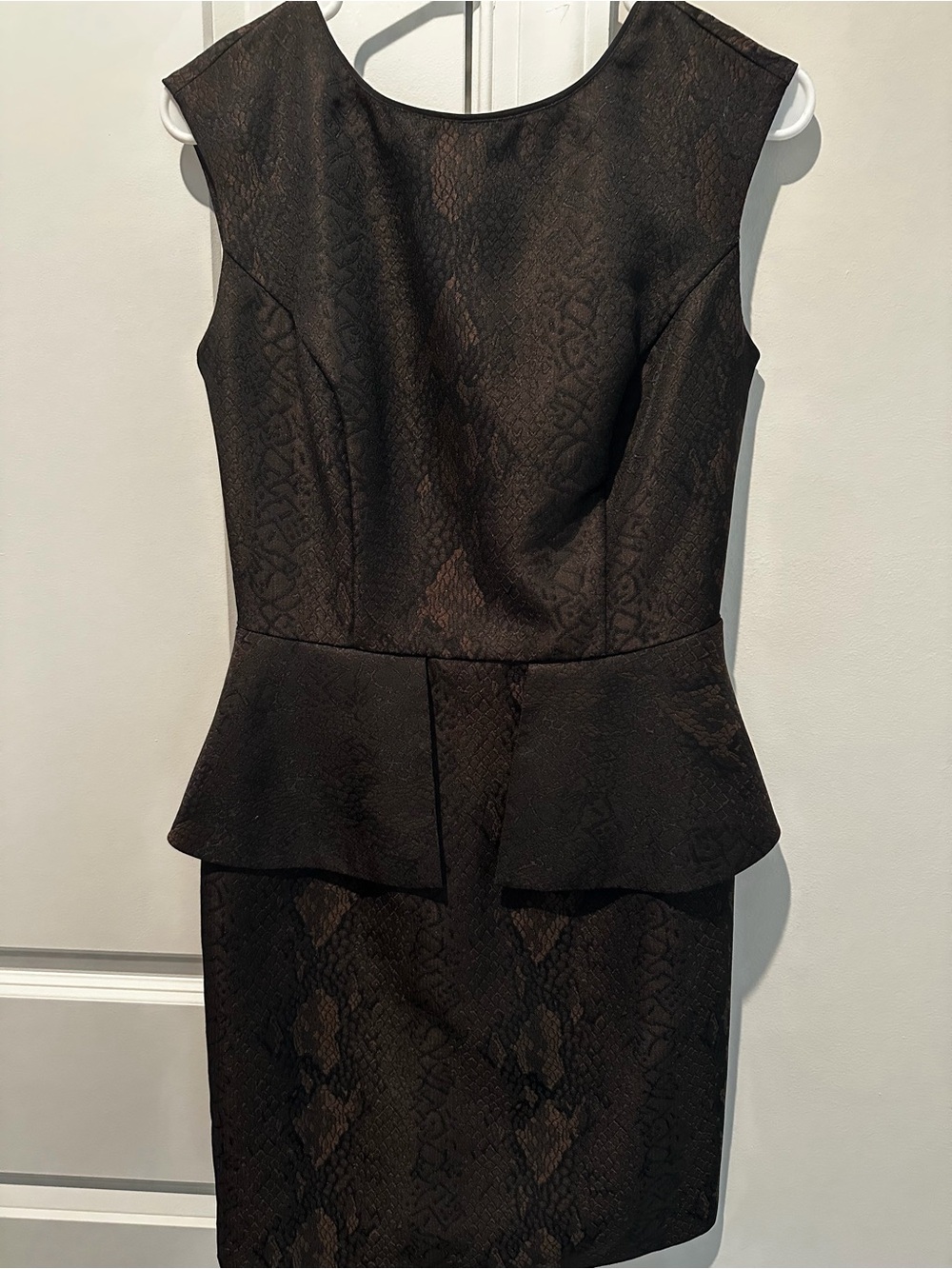 Sleeveless Peplum Dress in Dark Brown snake skin print